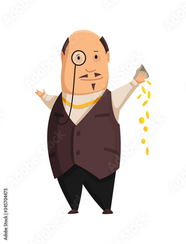 Vector cartoon rich people. Image of a funny fat man capitalist in a black  suit on a white background. Business, finance, monopoly, money Stock Vector  | Adobe Stock