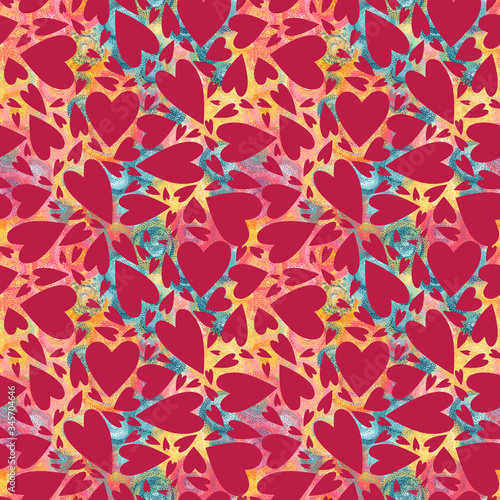 Valentine day seamless pattern, impressionist style background with hearts
