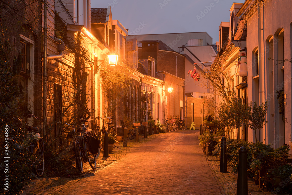 Night view of street in Haarlem, Netherlands
