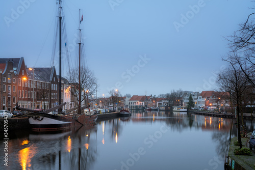 Night view of canal in Haarlem, Netherlands © catuncia