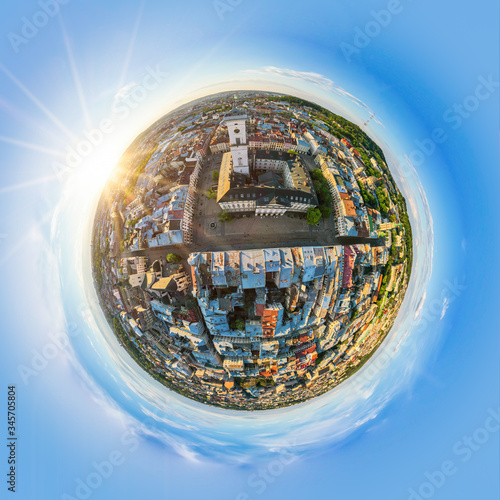 Miniature planet of Lviv. 360 degree view