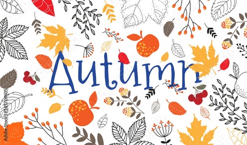 Autumn sale template with fall leaves. Background for shopping sale web banner, label, promo Poster template. Vector illustration style