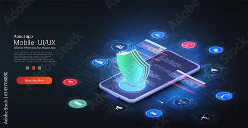 Data secure. Web crime or virus attack. Symbol of protection. Network data security isometric vector illustration. Online server protection system concept with data center or blockchain. IOT