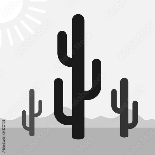 Monochrome scene of cactuses flat vector icon. photo