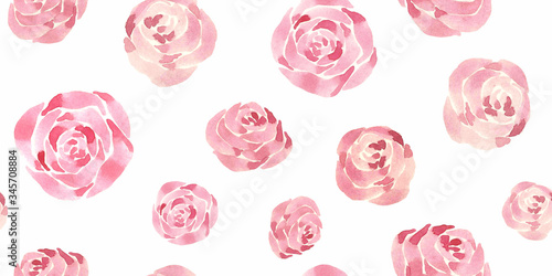 seamless pattern with pink roses on a white background. watercolor flower background for decoration