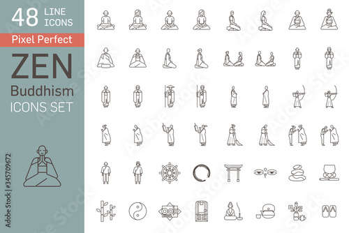 Zen Buddhism Icon Set line