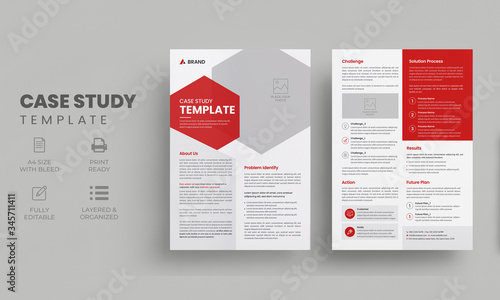 Business case study layout | Case study booklet template with red elements
