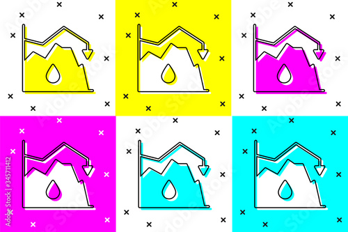 Set Drop in crude oil price icon isolated on color background. Oil industry crisis concept.  Vector Illustration