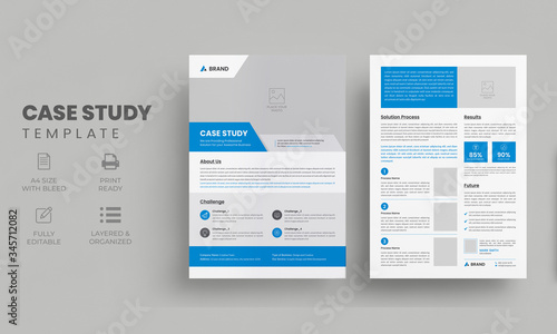 Case Study Template | Business Case Study Booklet Layout with blue elements | Double Side Flyer Template