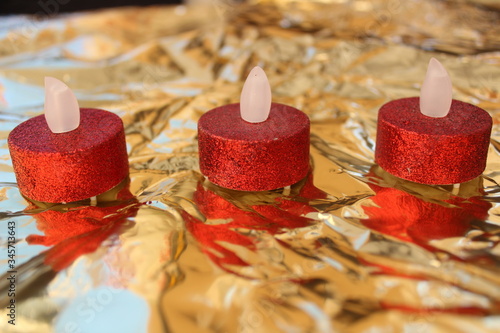 Artificial round red flat top candles