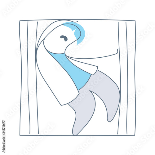 Person in a box, claustrophobia. A man suffering from psychological problems and small spaces. Flat line vector illustration.