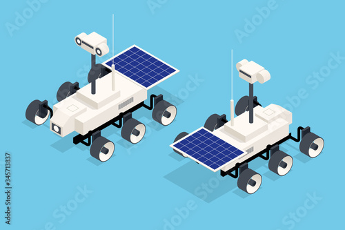 Isometric Rover Moon or Mars Rover, robotic space autonomous vehicle. Space expedition.