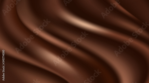 Chocolate wave background. Flowing smooth satin texture, dark brown creamy chocolate pattern. Vector illustration