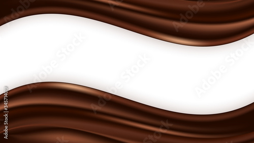 Chocolate wave swirl background. Wavy satin texture, chocolate smooth color flow. Vector illustration for abstract design