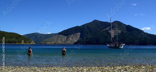  A couple enjoying the sea at the marlborough sounds