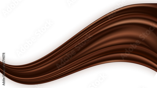 Chcocolate wave isolated, smooth satin swirl on white background. Milk chocolate color flow. Vector illustration