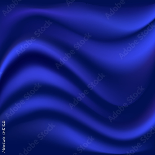 Blue satin wavy background. Smooth soft fabric texture. Abstract pattern. Vector illustration