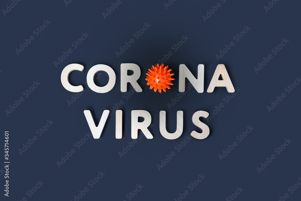 Coronavirus text on dark blue background. Coronavirus 2019-nCoV, pandemic concept