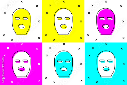 Set Thief mask icon isolated on color background. Bandit mask, criminal man.  Vector Illustration