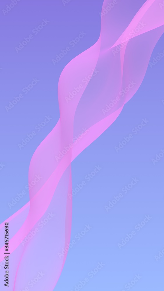 Pink wave on blue sky abstract background. Fluttering pink scarf. Waving on wind pink fabric. Vertical orientation. 3D illustration Pink wave on blue sky abstract background. Fluttering pink scarf. Waving on wind pink fabric. Vertical orientation. 3D illustration