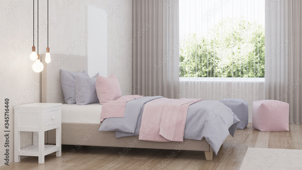 Fototapeta premium Bedroom designed for girls. Kids room design. 3D rendering.