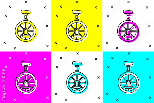 Set Unicycle or one wheel bicycle icon isolated on color background. Monowheel bicycle.  Vector Illustration