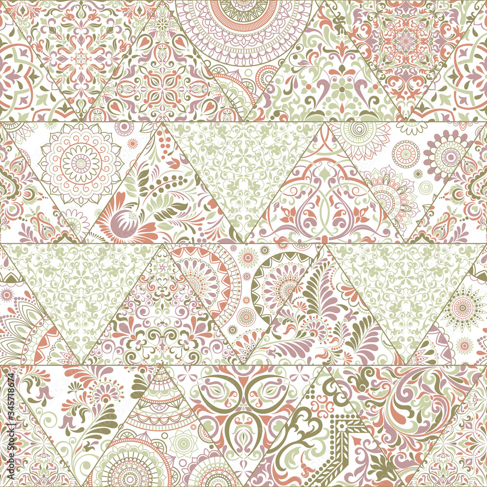 Seamless background Eastern style. Mandala ornament. Arabic Pattern. Elements of flowers and leaves. Vector illustration. Use for wallpaper, print packaging paper, textiles Seamless background Eastern style. Mandala ornament. Arabic Pattern. Elements of flowers and leaves. Vector illustration. Use for wallpaper, print packaging paper, textiles