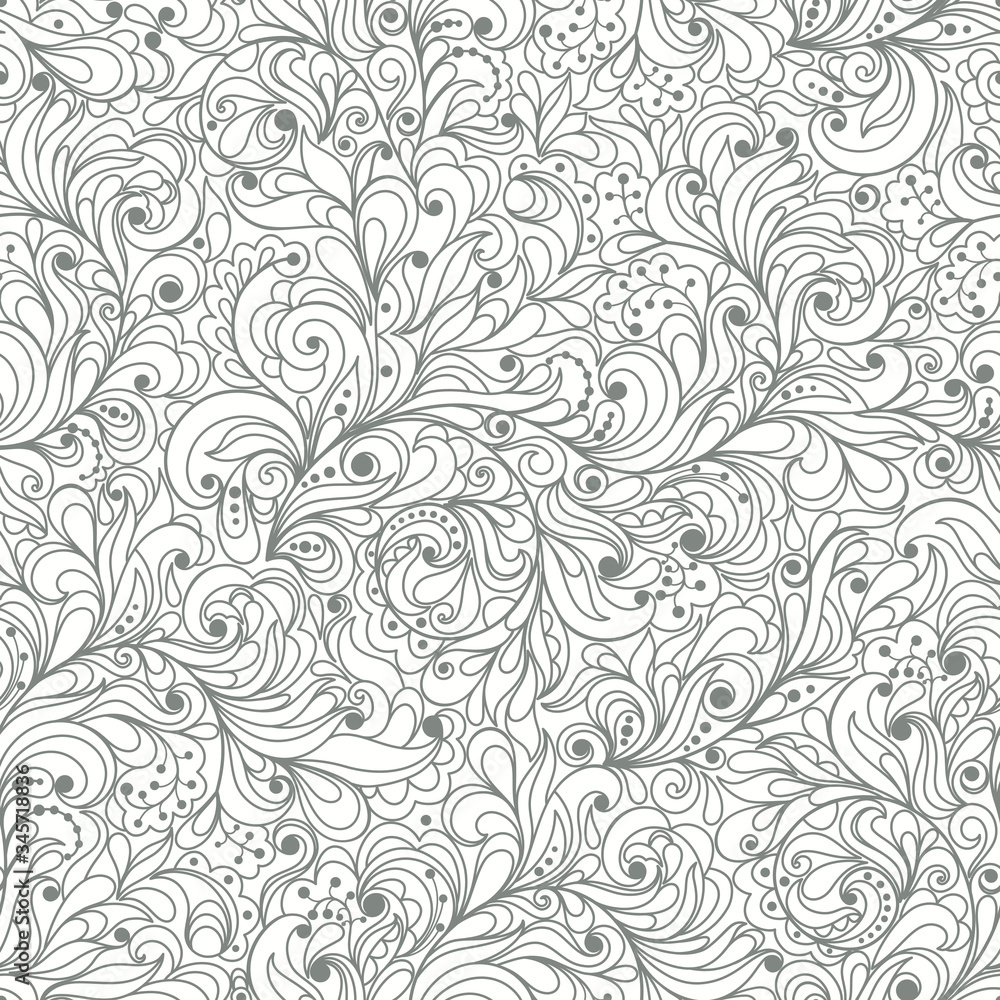 Seamless Hand drawn floral doodle background.  Pattern vector illustration.  Summer ornament. It can be used for wallpaper, printing on the packaging paper, textiles.