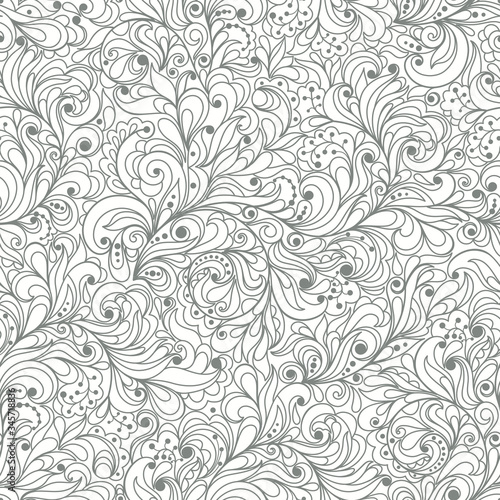 Seamless Hand drawn floral doodle background.  Pattern vector illustration.  Summer ornament. It can be used for wallpaper, printing on the packaging paper, textiles.