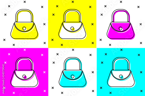 Set Handbag icon isolated on color background. Female handbag sign. Glamour casual baggage symbol.  Vector Illustration