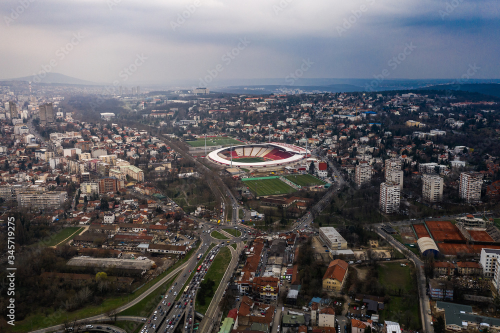 Aerial view of Rajko Mitic Stadium in Belgrade. Home of the most trophy football club CRVENA ZVEZDA