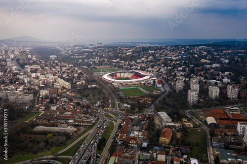 Aerial view of Rajko Mitic Stadium in Belgrade. Home of the most trophy football club CRVENA ZVEZDA