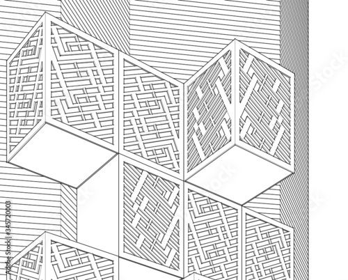 abstract architecture design facade decor texture 3d illustration