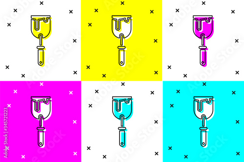 Set Putty knife icon isolated on color background. Spatula repair tool. Spackling or paint instruments.  Vector Illustration