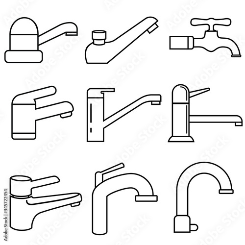 Faucet icon vector set. water tap for sink illustration sign collection. Device to control the flow of liquid.