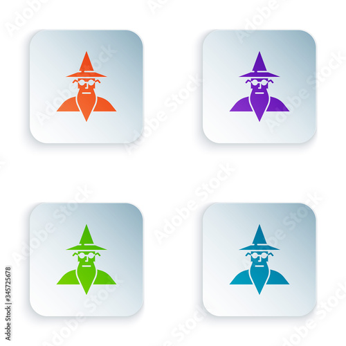 Color Wizard warlock icon isolated on white background. Set colorful icons in square buttons. Vector Illustration