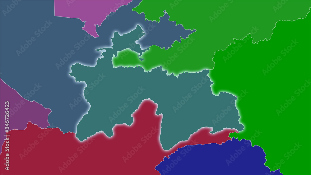 Obraz premium Tajikistan, administrative divisions - light glow