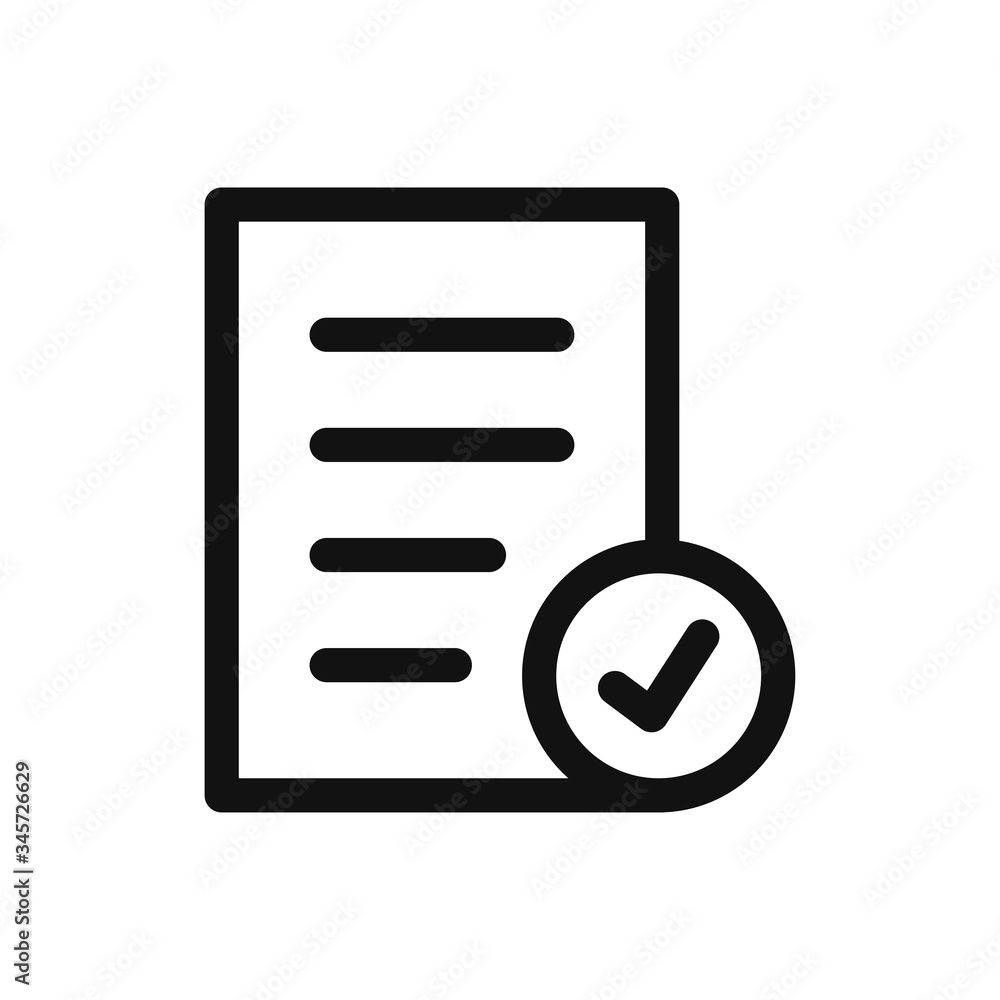 Document with checkmark icon vector. Approved or confirmed file sign Document with checkmark icon vector. Approved or confirmed file sign