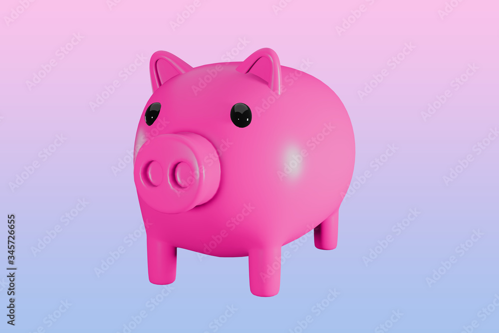 Picture pink piggy bank 3D on a blue background Picture pink piggy bank 3D on a blue background