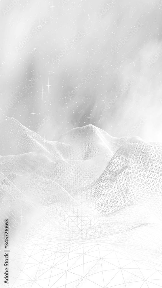Obraz premium White abstract background. Hi tech network. Cyberspace grid. Outer space. Starry outer space texture. 3D illustration
