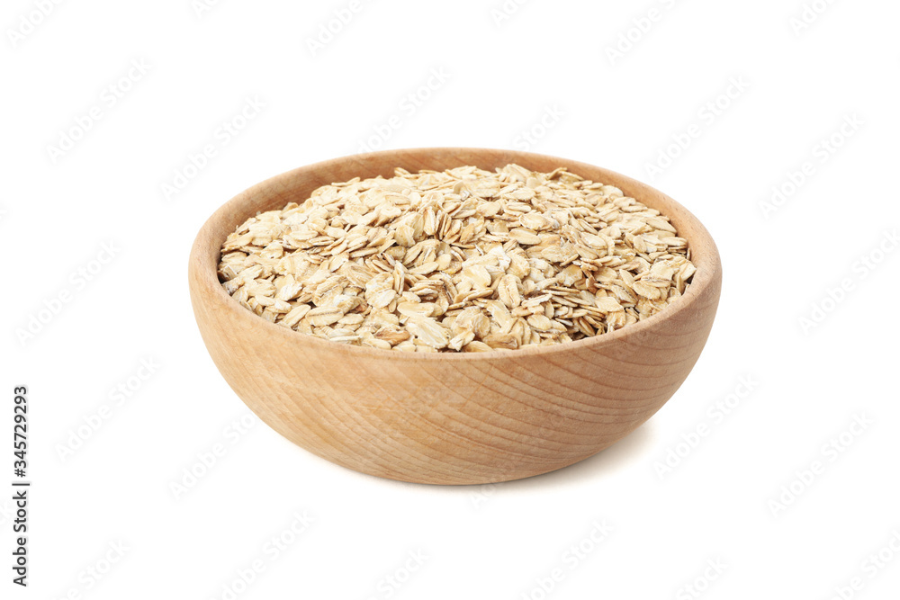 Bowl with oatmeal flakes isolated on white background Bowl with oatmeal flakes isolated on white background