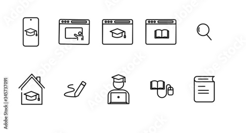 set of icon for online learning, online education icon, online class icon, online study icon, isolate, study at home