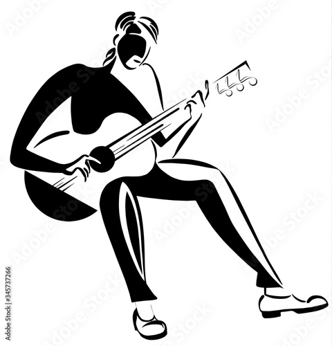 Man playing guitar on a white background