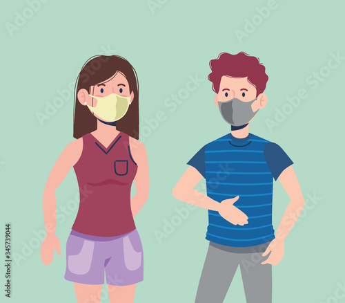 girl and boy with not contact and mask
