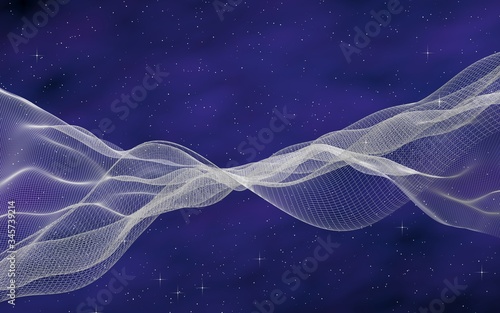 Abstract purple-blue starry background. White cyberspace grid. hi tech network. Outer space. Starry outer space texture. Deep space. Universe. 3D illustration