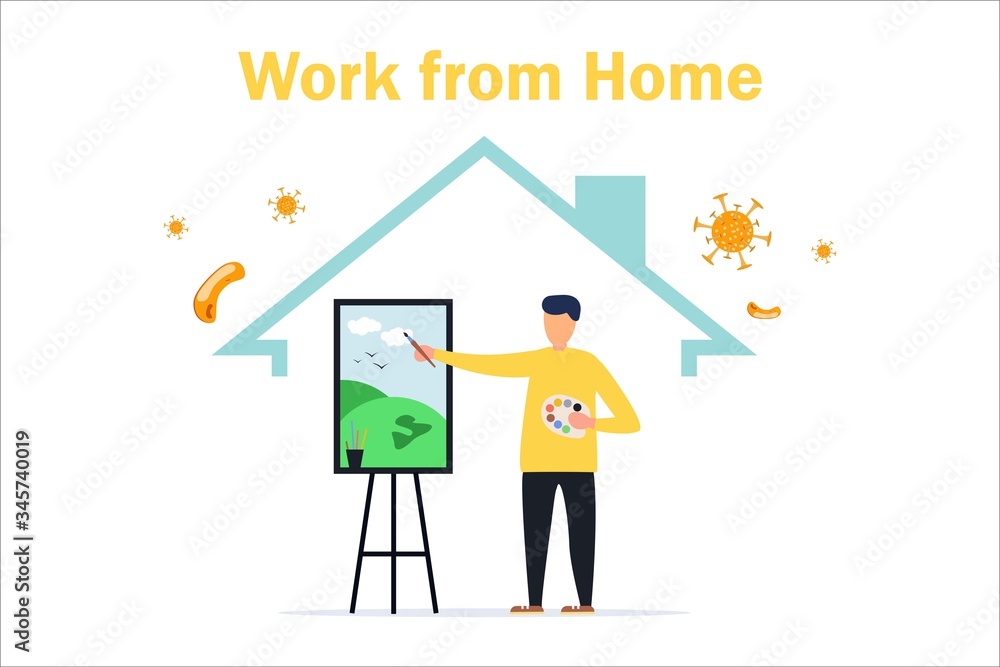 Illustrations concept coronavirus COVID-19. The company allows employees to work from home to avoid viruses. Vector illustrate. Illustrations concept coronavirus COVID-19. The company allows employees to work from home to avoid viruses. Vector illustrate.