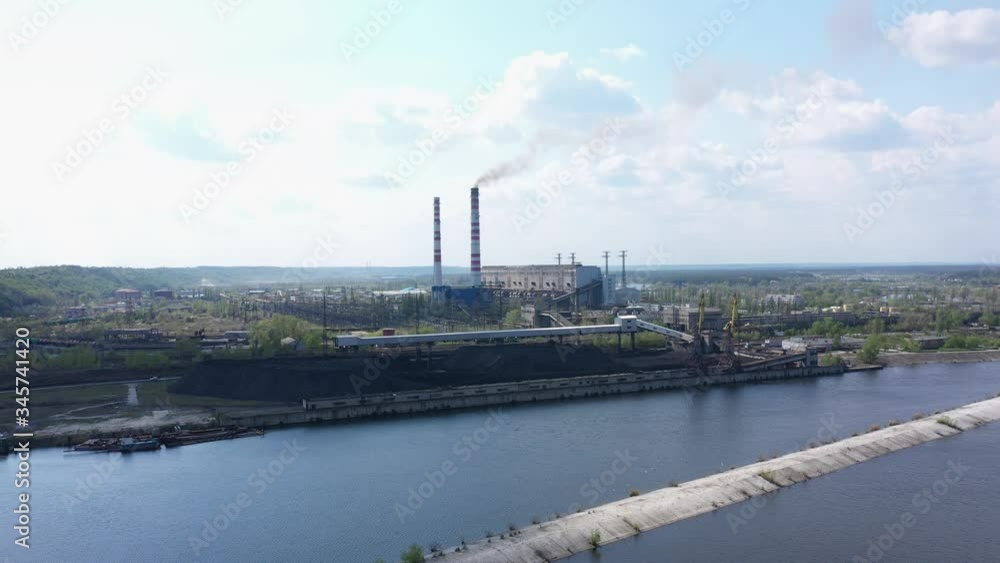 Incinerator With Smoking Chimneys aerial view Incinerator With Smoking Chimneys aerial view