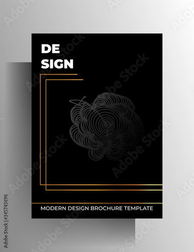 Cover design template. A strict concept with hand-drawn graphic elements in black tones with gold frames. A4 format. Vector 10 EPS.