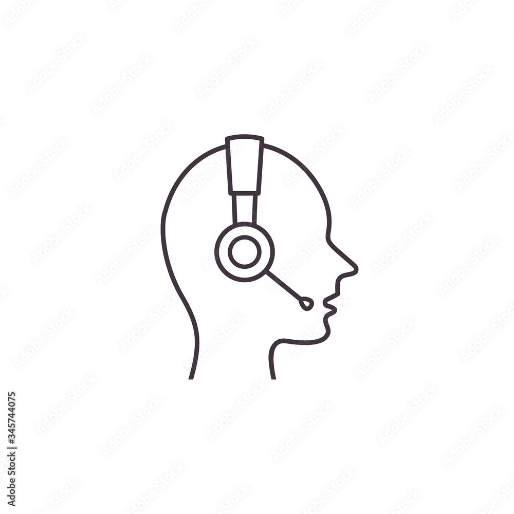 Call center vector line icon, Operator sign, support service administrator silhouette icon side view Call center vector line icon, Operator sign, support service administrator silhouette icon side view