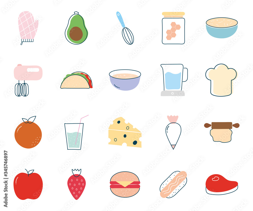 Food flat style icon set vector design